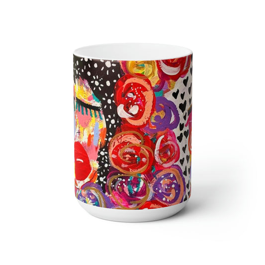 Flowers + Friends girl talk art Ceramic Mug 15oz