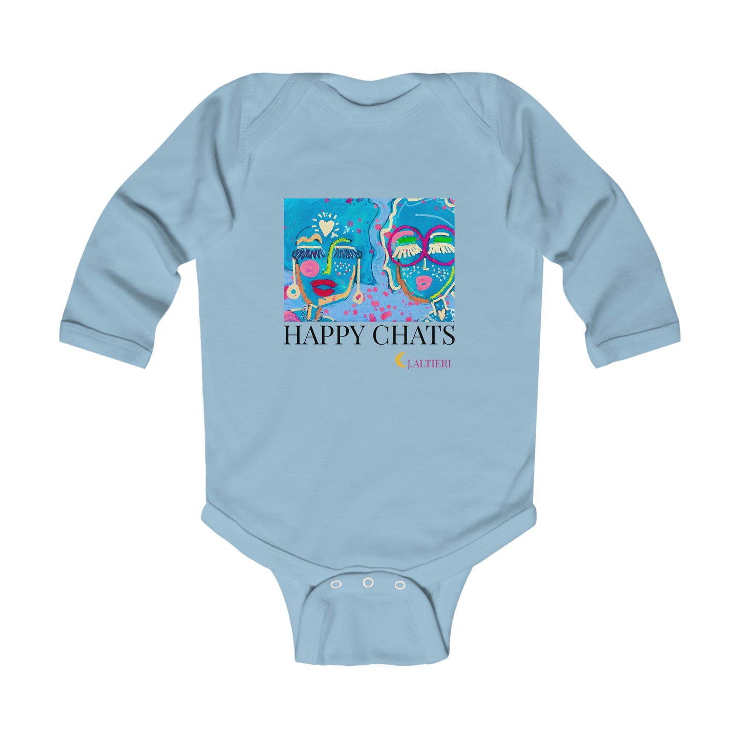 "HAPPY CHATS" Girl Talk Art Series Infant Long Sleeve Bodysuit