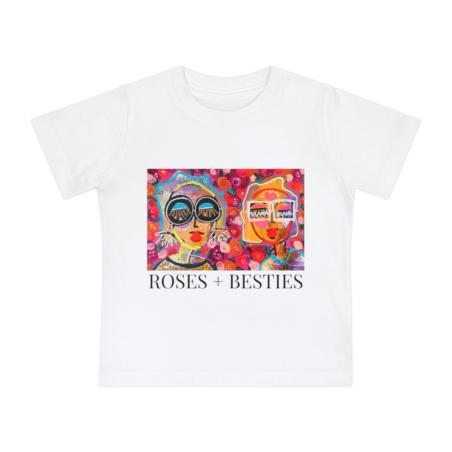 "ROSES + BESTIES" GIRL TALK ART Baby Short Sleeve T-Shirt