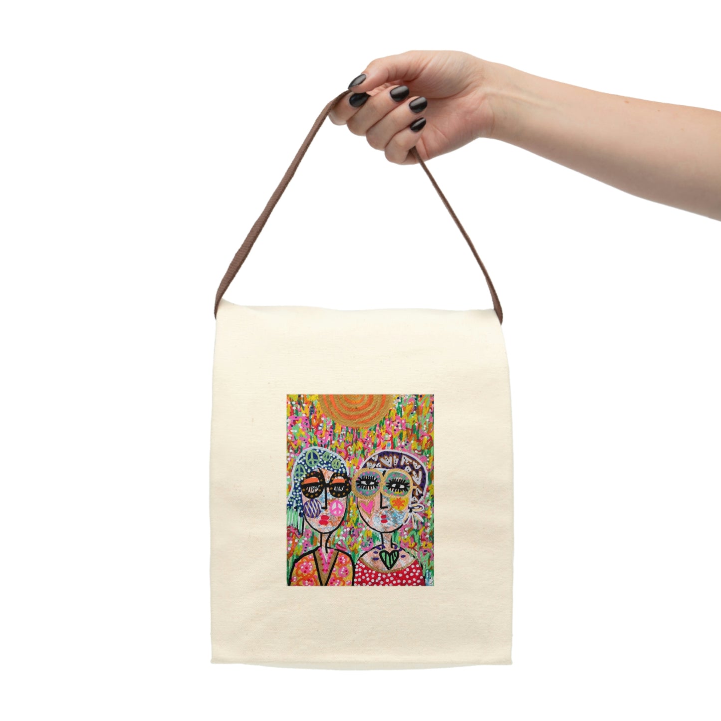 Girl Talk Art Canvas Lunch Bag With Strap