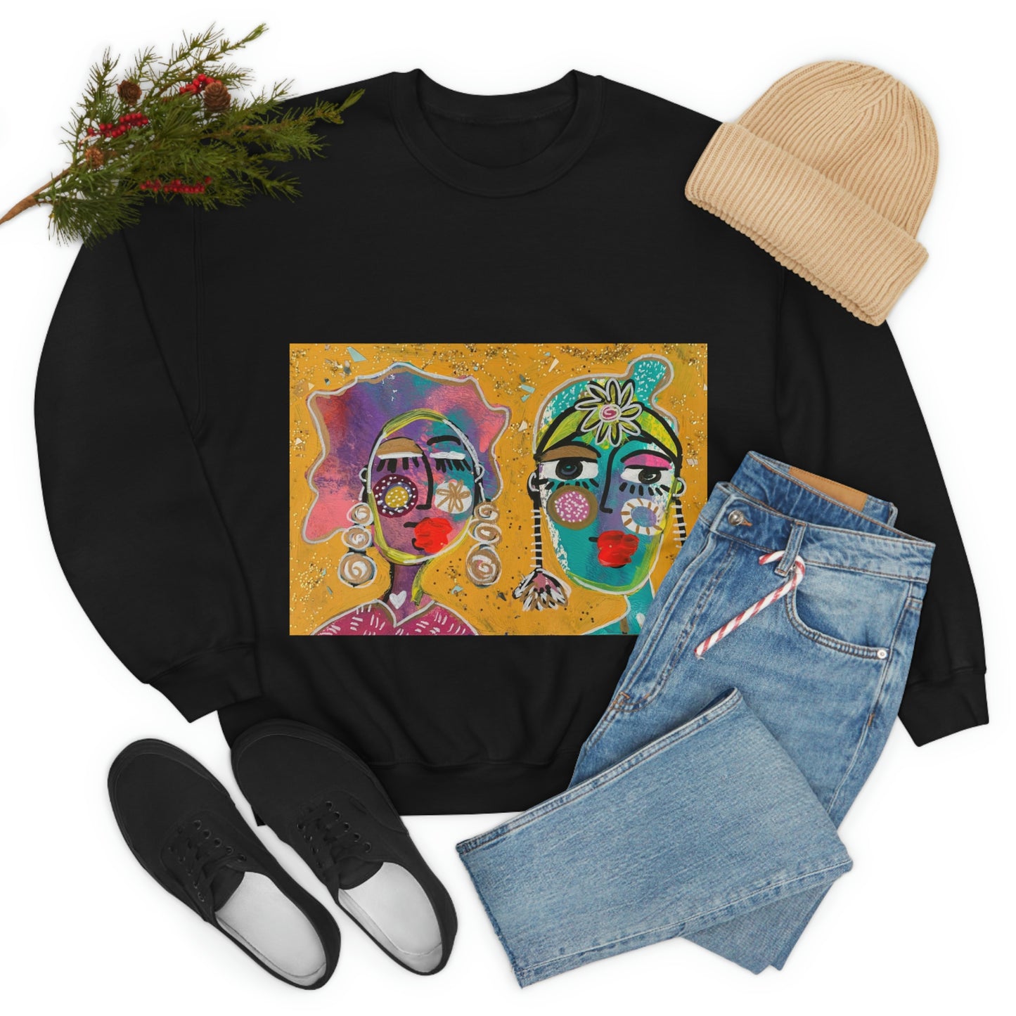 "OLD FRIENDS" Girl Talk Art Series Unisex Heavy Blend Crewneck Sweatshirt