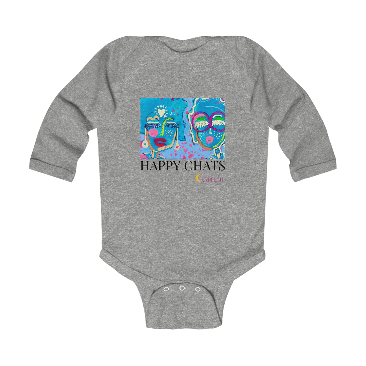 "HAPPY CHATS" Girl Talk Art Series Infant Long Sleeve Bodysuit